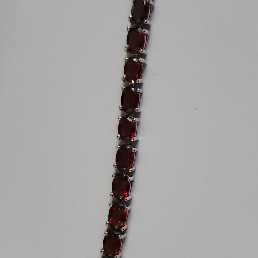 Sterling Silver 925 Deep Garnet Tennis Bracelet - Picture 6 of 10